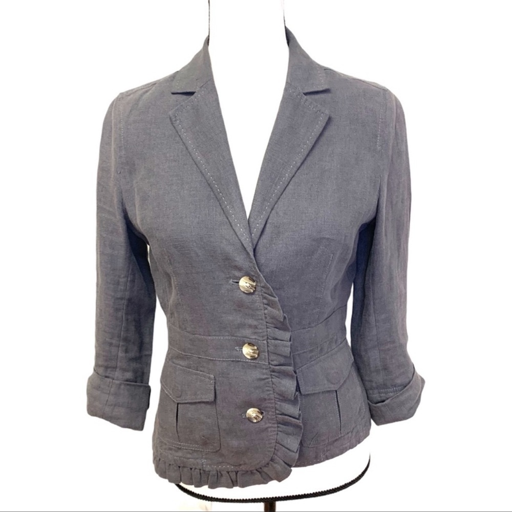 HEI HEI gray linen 3 button ruffled blazer